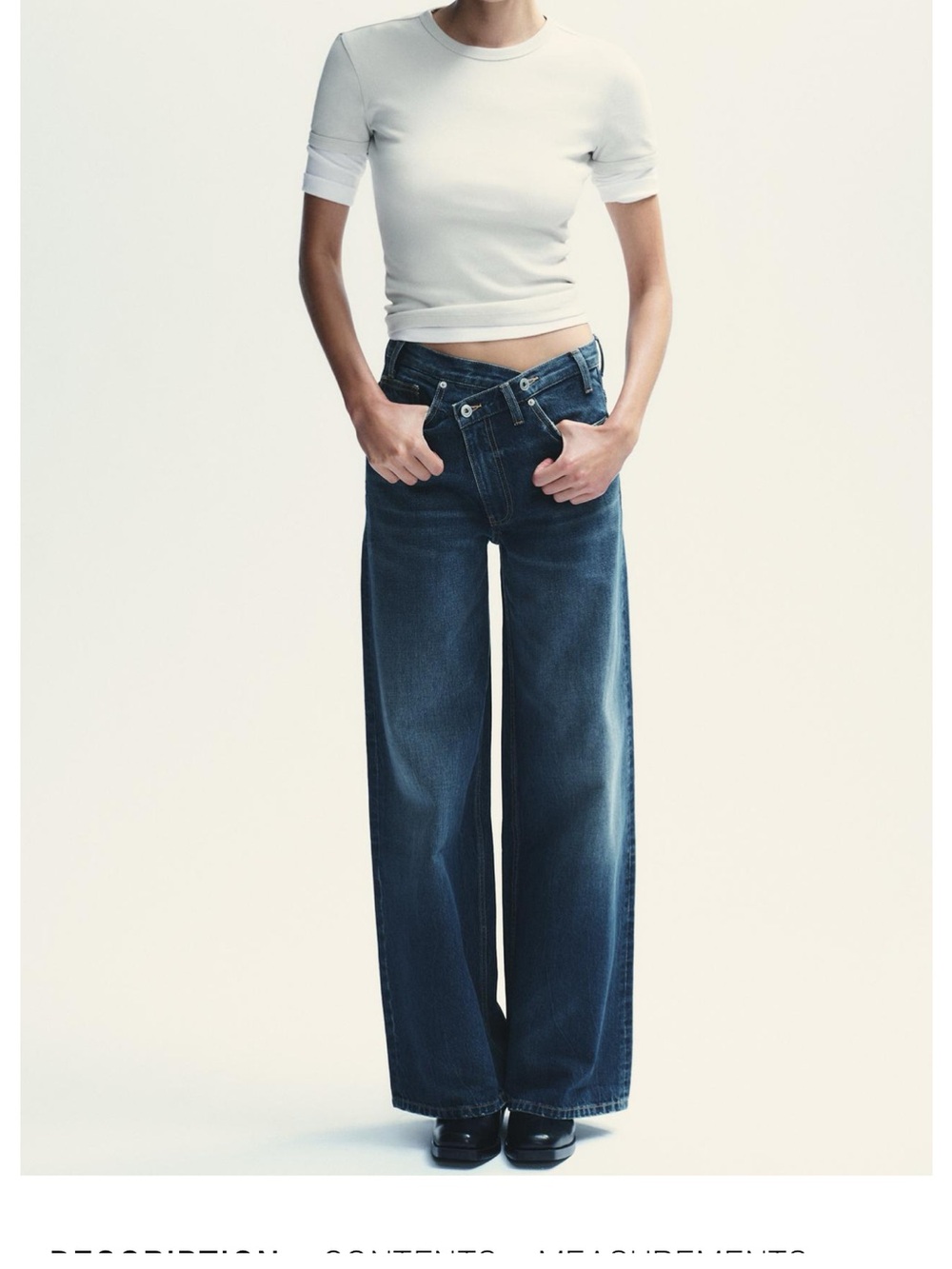 Zara Cross Waist Wide-Leg High-Rise Jeans in Faded Black